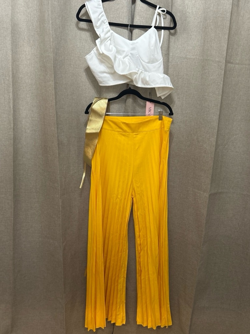 Ruffle Cami Top and Pleated Wide-Leg Pants Set
